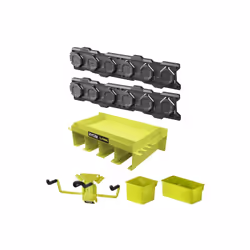 Présentation : Le pack RYOBI Système LINK 2 rails muraux - Étagère polyvalente - Bac simple et double - Crochet contient deux ...