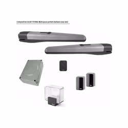 Descriptif Le kit de motorisation pour portails battants TOONA comprend : - 2 opérateurs électromécaniques irréversibles mont ...