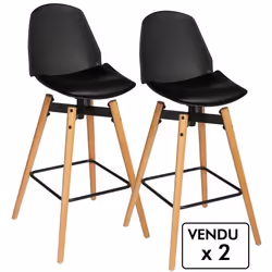 Lot de 2 chaises de bar - Style scandinave - Coloris NOIR - ATMOSPHERA