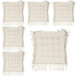 Atmosphera - Lot de 6 Galettes de chaise en Coton Ivoire avec franges macramé 40 x 40 cm