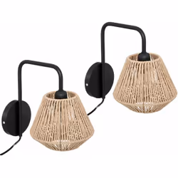 Lot de 2 Appliques murales en Métal Noir et Corde Beige H 25.5 cm - Atmosphera (-) Dimensions : L. 28 x P. 19 x H. 25,5 cm - ...