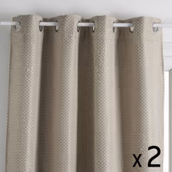 Lot de 2 Rideaux à œillets Occultant Jacquard coloris Beige Lin 140 x 260 cm - Atmosphera (-) Dimensions : L. 140 x H. 260 cm ...