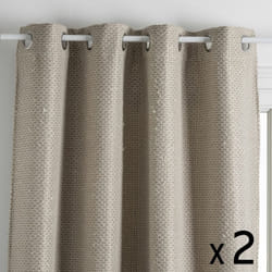 Lot de 2 Rideaux à œillets Occultant Jacquard coloris Beige Lin 140 x 260 cm - Atmosphera