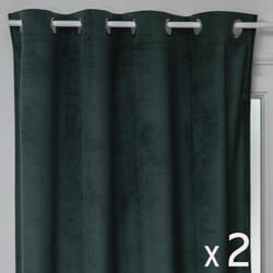 Atmosphera - Lot de 2 Rideaux à œillets Occultant en Velours Vert cèdre motif en relief 140 x 260 cm