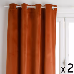Lot de 2 Rideaux à œillets Occultant en Velours Terracotta 140 x 260 cm - Atmosphera (-) Dimensions : L. 140 x H. 260 cm - Ma ...