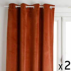 Atmosphera - Lot de 2 Rideaux à œillets Occultant en Velours Terracotta 140 x 260 cm