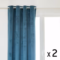 Lot de 2 Rideaux à œillets Occultant Velours Bleu Egéen 140 x 260 cm - Atmosphera (-) Dimensions : L. 140 x H. 260 cm - Matiè ...