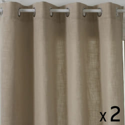 Atmosphera - Lot de 2 Rideaux à œillets Tissu Beige Lin 140 x 260 cm