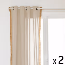 Lot de 2 Rideaux à œillets en Coton Ivoire et Frange de jute 140 x 260 cm - Atmosphera (-) Dimensions : L. 140 x H. 260 cm - ...