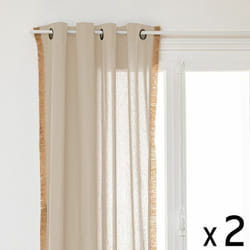 Atmosphera - Lot de 2 Rideaux à œillets en Coton Ivoire et Frange de jute 140 x 260 cm
