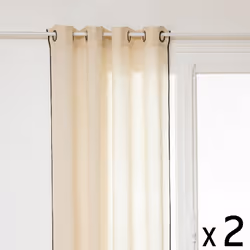Lot de 2 Rideaux à œillets en Lin Beige avec surpiqûre noire 130 x 260 cm - Atmosphera (-) Dimensions : L. 130 x H. 260 cm -  ...