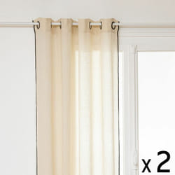 Lot de 2 Rideaux à œillets en Lin Beige avec surpiqûre noire 130 x 260 cm - Atmosphera