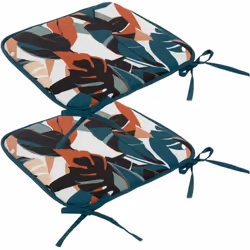 Lot de 2 Galettes de chaise Bleu canard & Terracotta 38 x 38 cm extérieur ou intérieur - Atmosphera (-) Dimensions : 38 x 38 ...