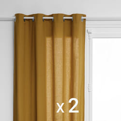 Lot de 2 Rideaux à œillet en Coton Marron Caramel 135 x 240 cm - Atmosphera