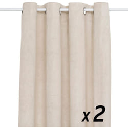 Atmosphera - Lot de 2 Rideaux à œillet Occultant en velours Beige lin motif en relief 135 x 260 cm
