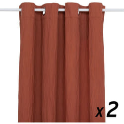 Atmosphera - Lot de 2 Rideaux à œillet tissu texturé effet froissé Terracotta 135 x 260 cm