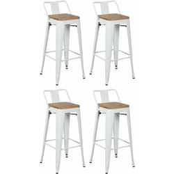 Tabouret de bar en métal laqué et bois d'orme huilé (Lot de 4)
