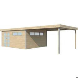 Chalet en bois profil aluminium contemporain avec extension 34 m² Avec plancher + gouttière
