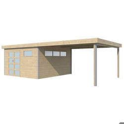 Chalet en bois profil aluminium contemporain avec extension 30.16 m² Avec plancher + gouttière