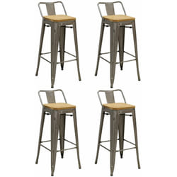 Tabouret de bar en métal laqué et bois d'orme huilé (Lot de 4)