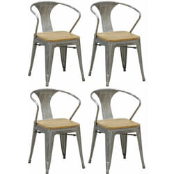 Chaise industrielle en métal et bois d'orme (Lot de 4) Acier brossé gris