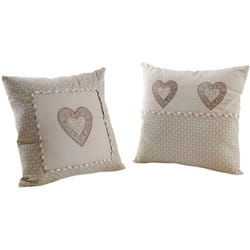 Coussins carrés coeur en coton et lin (Lot de 2)