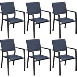 Proloisirs - Fauteuils de jardin aluminium et toile Games (Lot de 6) Graphite, bleu