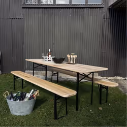 Ensemble table et banc de jardin - NO NAME - Brasserie - Bois dAulne - 8 à 10 personnes - Coins arrondis