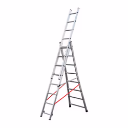 Echelle transformable base évasée 3 plans 3x8 échelons 4,8m/5,7m en alu Hailo Premium