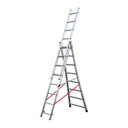 Echelle transformable base évasée 3 plans 3x8 échelons 4,8m/5,7m en alu Hailo Premium