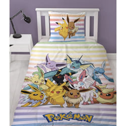 Pokémon Parure de Lit Enfant Imprimée Réversible Modèle Pikachu et Evoli Housse de Couette 140x200 cm Taie d'Oreiller 63x63 cm