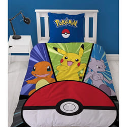 Pokémon Parure de Lit Enfant Imprimée Réversible Pikachu et la Poké Ball Housse de Couette 140x200 cm Taie d'Oreiller 63x63 cm