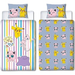 Parure de lit réversible - POKEMON - Pikachu Mew Togepi Jigglypuff & Métamorph - Microfibre - 140 x 200 cm + 1 taie 63 x 63 cm