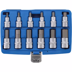Coffret de 12 embouts hexagonaux BGS Dimensions : 5 - 6 - 7 - 8 - 10 - 12 - 14 - 16 - 17 - 18 - 19 - 22 mm Douilles mâles de  ...