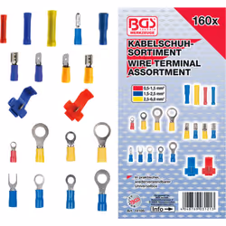 Assortiment de cosses électriques isolées Le coffret comprend : - 12 prolongateurs bout à bout, rouge, 0,5 - 1,5 mm² - 18 pro ...