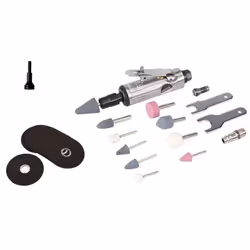 Kit meuleuse pneumatique et accessoires Contient : 1 meuleuse vitesse 22000 tours minute pour meules jusqu'à 76 mm de diamètr ...
