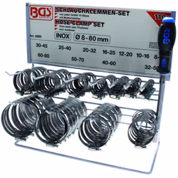 PRESENTOIR 110 COLLIERS INOX + 1 CLE FLEXIBLE Soit 10 colliers de serrage de chacune des dimensions suivantes : Largeur 9 mm  ...