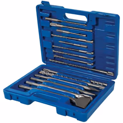 Coffret de burins et de forets SDS Plus à maçonnerie 15 pièces Jeu de 11 forets : - Ø 5,5 et 6 mm longueur 110 mm. - Ø 5.5 - ...