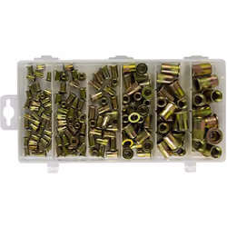 ASSORTIMENT D'INSERTS FILETéS en acier (150 inserts) 40 de 3 mm 35 de 4 mm 25 de 5 mm 25 de 6 mm 15 de 8 mm 10 de 10 mm Les i ...