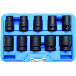 Coffret douilles à choc carré 1/2 Quantité 10 douilles Contient les dimensions : 10 - 12 - 13 - 14 - 15 - 17 - 19 - 21 - 22 e ...