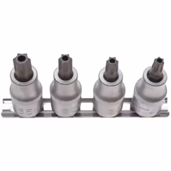 Jeu de 4 embouts mâles percés TORX Dimensions : T40 - T45 - T50 - T55 Carré d'entrainement 1/2 En acier chrome-vanadium Trait ...