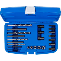 Ce coffret comprend 25 pièces : 5 foret HSS : 3,2 - 4,8 - 6,4 - 8,0 - 8,7 mm 10 douilles de guidage 5 broches d'extraction 5  ...