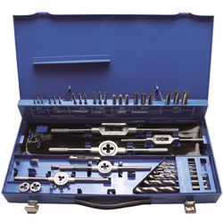 Coffret tarauds filières complet BGS Technic 3 à 12 mm Matière: Acier HSS-G Comprend : - 7 jeux de 3 tarauds (ébaucheur, inte ...
