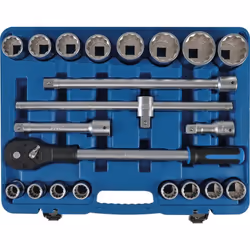 Coffret clés à douilles poids lourds Chrome Vanadium Côtes métriques - 16 douilles 12 pans de : 19-21-22-23-24-26-27-30-32-34 ...