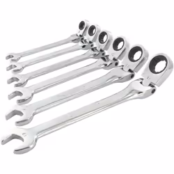 JEU DE 6 CLES MIXTES A CLIQUET - TÊTE ARTICULEE La trousse comprend les dimensions suivantes : 8, 10, 12, 13, 14 et 17 mm. En ...