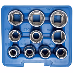 Coffret de 10 douilles SAE / Impériales Comprend les douilles suivantes: 3/8, 7/16, 1/2, 9/16, 5/8, 11/16, 3/4, 13/16, 7/8, 1 ...