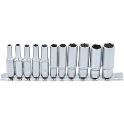 Jeu de 11 douilles 6 pans bgs longues, profondes, 4 a 13 mm carre 1/4