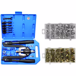 KIT PINCE A RIVETER ET ASSORTIMENT D'INSERTS FILETES ACIER ET ALU Le kit comprend : - Pince à riveter BGS pour rivets et inse ...