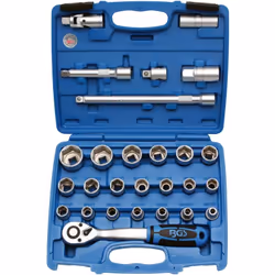 Coffret douilles et accessoires 1/2 - 27 pièces Douilles 6 pans Pro Torque® Acier chrome-vanadium Le coffret comprend : 1 x c ...