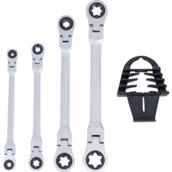 Jeu de clés TORX à oeil à cliquet profil E 4 pièces Denture fine 72 dents Dimensions : - E6 x E8 - E10 x E12 - E14 x E18 - E2 ...